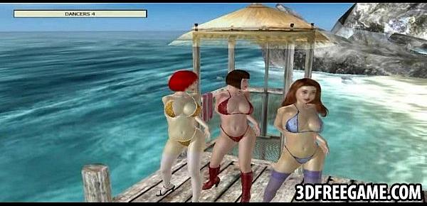  Sexy 3D beach sluts are stripping and give oral